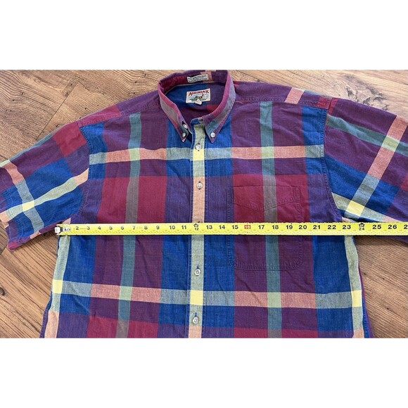 Vintage Adirondack By Savile Row XL Plaid Short Sleeve Button Shirt Chambray - Picture 3 of 7